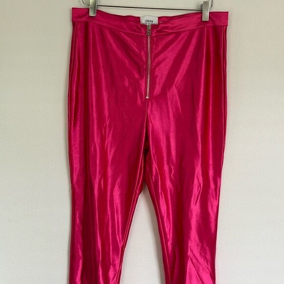 Urban Outfitters Hot Pink Disco Pants Exposed Zippers Shiny Size XL - Picture 1 of 11